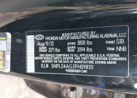 2023 Hyundai Elantra Sel из США, поврежденный, VIN 5NPLS4AG3PH098111